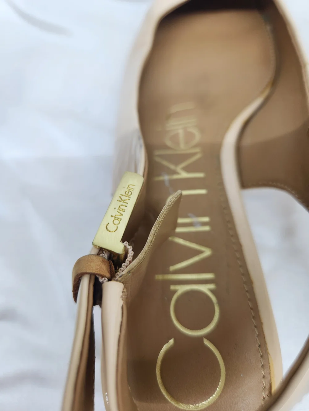 Calvin Klein Beige Patent Pointed Slingback Flats